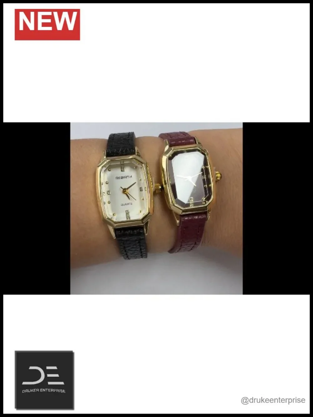 Women's Gold Rectangular Quartz Watch with Two Straps